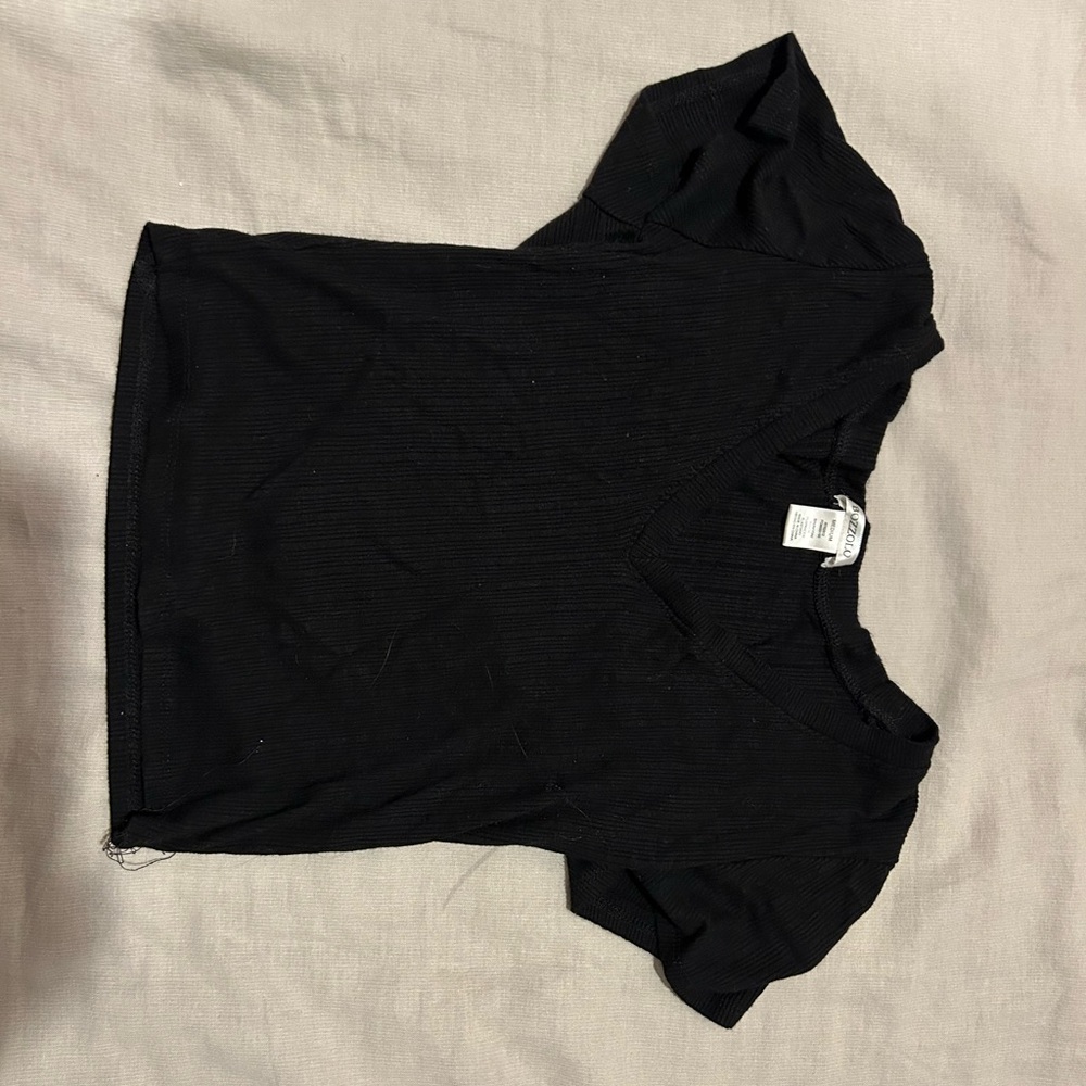 Bozzolo Black Ribbed Short Sleeve Top